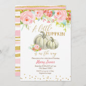 Floral Pink Gold Pumpkin Baby Dusche Einladung (Vorne/Hinten)