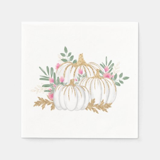 Floral Pink Gold Pumpkins Erntedank Fall Party Serviette (Vorderseite)