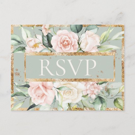 Floral Pink Gold Sage Green Quinceañera UAWG Postkarte (Vorderseite)