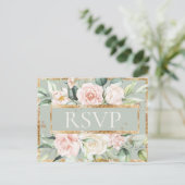 Floral Pink Gold Sage Green Quinceañera UAWG Postkarte (Stehend Vorderseite)