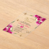 Floral Pink Gold Tiara Butterfly Mis Quinceañera Acryleinladungen (Ablage )