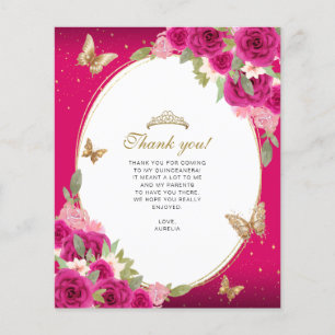 Floral Pink Gold Tiara Butterfly Quinceañera Foto