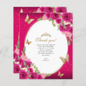 Floral Pink Gold Tiara Butterfly Quinceañera Photo (Vorne/Hinten)