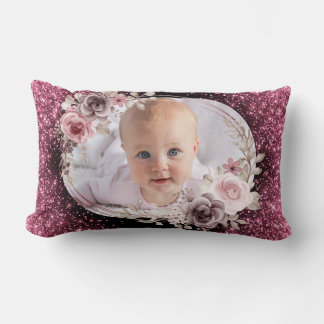 Floral Pink Gold Two Photo Baby Girl cute Lendenkissen