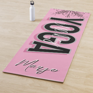 Floral Pink Hand Drawn Name Yoga Mat Yogamatte