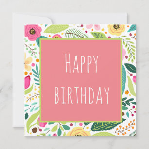 Floral - Pink Happy Birthday Card Einladung