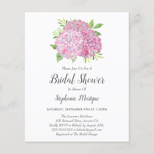 Floral Pink Hydrangea Bouquet Budget Brautparty (Vorderseite)