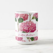 Floral Pink Hydrangea with Custom Name Kaffeetasse (Mittel)