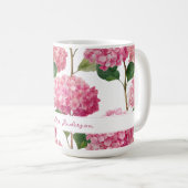 Floral Pink Hydrangea with Custom Name Kaffeetasse (VorderseiteRechts)