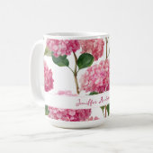 Floral Pink Hydrangea with Custom Name Kaffeetasse (Vorderseite Links)