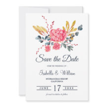 Floral Pink Hydrangeas Bouquet Save the Date