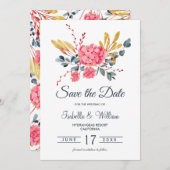 Floral Pink Hydrangeas Bouquet Save the Date (Vorne/Hinten)