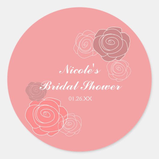 Floral Pink Koralle Brautparty Gefallen Stickers (Vorderseite)