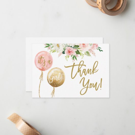 Floral pink Mädchen danke Mitteilungskarte (Vorderseite/Rückseite Beispiel)