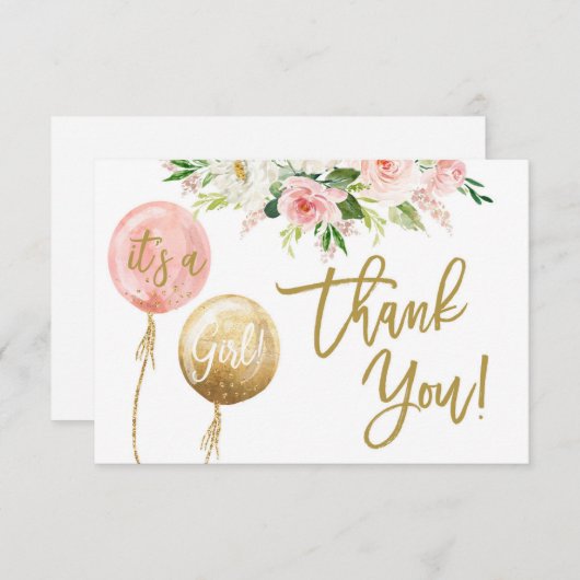 Floral pink Mädchen danke Mitteilungskarte (Vorne/Hinten)