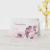 Floral Pink Magnolia Birds Hochzeitsgratulation Karte (Gelbe Blume)