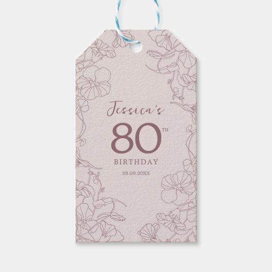 Floral Pink Mauve Birthday Geschenkanhänger (Vorderseite)