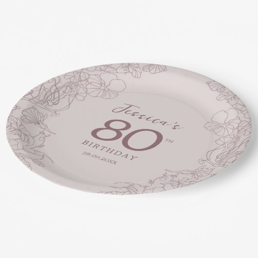 Floral Pink Mauve Birthday Pappteller (Schrägansicht)