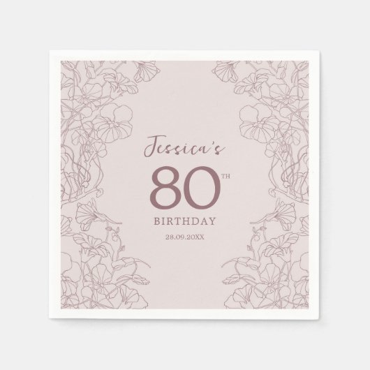 Floral Pink Mauve Birthday Serviette (Vorderseite)