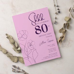 Floral Pink Mauve Überraschung 80. Geburtstag Einladung