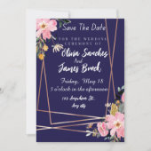Floral pink Navy Blue Rustic Wedding  Einladung (Vorderseite)