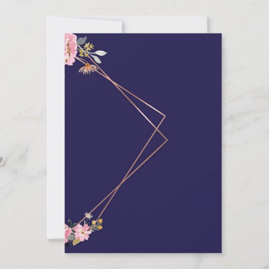 Floral pink Navy Blue Rustic Wedding  Einladung (Rückseite)