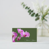 Floral pink orchid blossom calligraphy dark green visitenkarte (Stehend Vorderseite)
