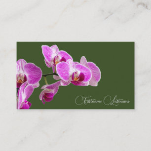 Floral pink orchid blossom calligraphy dark green visitenkarte