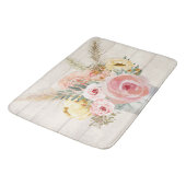 Floral Pink Pampas Hütte Chic Wood Wasserfarbe Badematte (Schrägansicht)