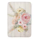 Floral Pink Pampas Hütte Chic Wood Wasserfarbe Badematte (Vorderseite Vertikal)