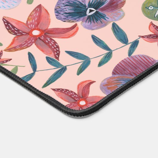 Floral pink pattern monogram schreibtischunterlage (Ecke)