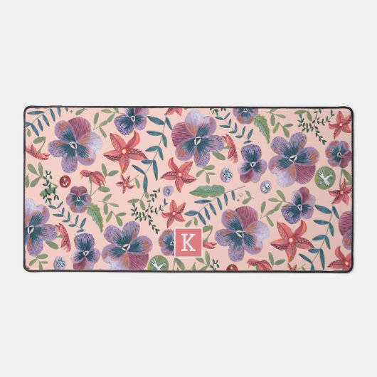 Floral pink pattern monogram schreibtischunterlage (Vorderseite)