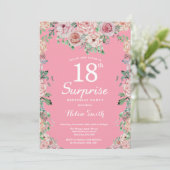 Floral Pink Peonies 18th Surprise Birthday Einladung (Stehend Vorderseite)