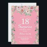 Floral Pink Peonies 18th Surprise Birthday Einladung<br><div class="desc">Floral Pink Peonies 18th Surprise Birthday Invitation for Women. Watercolor Floral Flower. Elegant Pink Rose and Peony Flowers. Adult Birthday. Pink Background. 13th 15th 16th 18th 20th 21st 30th 40th 50th 60th 70th 80th 90th 100th, Any Ages. For further customization, please click the "Customize it" button and use our design...</div>