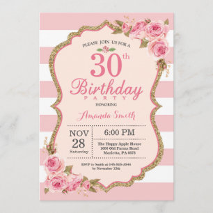 Floral Pink Peonies 30. Geburtstag Party Einladung