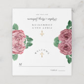 Floral Pink Peonies Girl Religious First Communion Platzkarte (Außenseite Aufgefaltet)