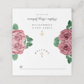 Floral Pink Peonies Religiöse Erste Kommunion Platzkarte (Außenseite Aufgefaltet)