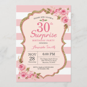 Floral Pink Peonies Überraschung 30. Geburtstag Pa Einladung