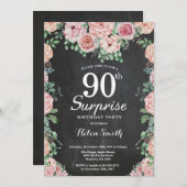 Floral Pink Peonies Überraschung 90. Geburtstag Einladung (Vorne/Hinten)