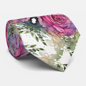 Floral Pink Peony Aquarell Krawatte Weißer Hinterg (Gerollt)