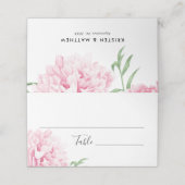 Floral Pink Peony Boho Botanisches Elegantes Platzkarte (Außenseite Aufgefaltet)