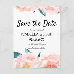 Floral Pink Peony Boho Save the Date Ankündigungspostkarte