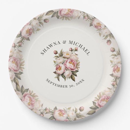 Floral Pink Peony Watercolor Pappteller (Vorderseite)