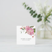 Floral Pink Peony Watercolor Quadratische Visitenkarte (Stehend Vorderseite)