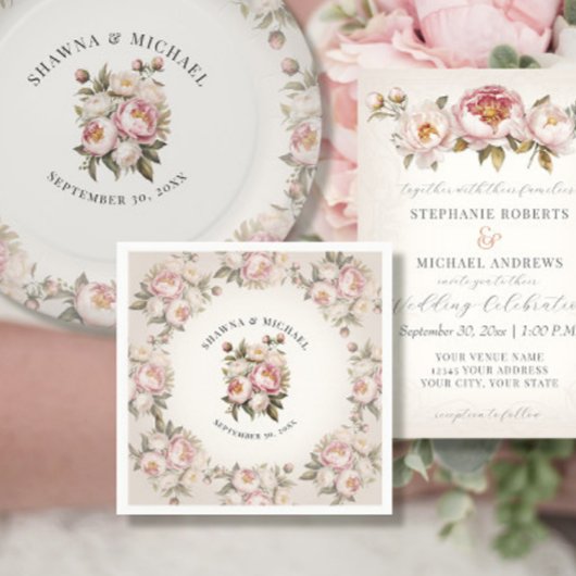 Floral Pink Peony Watercolor Serviette