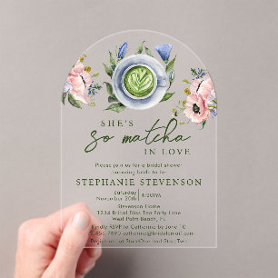 Floral Pink Perfect Matcha Themed Brautparty Acryleinladungen