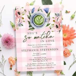Floral Pink Perfect Matcha Themed Brautparty Einladung