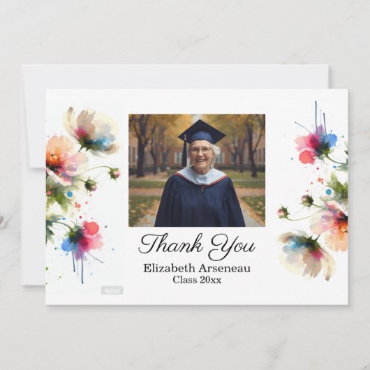 Floral Pink Photo Graduation Personalize Dankeskarte (Vorderseite)