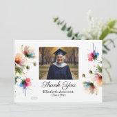 Floral Pink Photo Graduation Personalize Dankeskarte (Stehend Vorderseite)