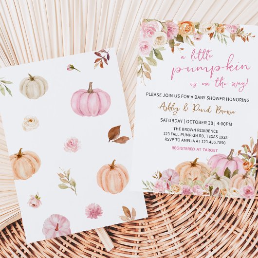 Floral Pink Pumpkin Baby Dusche Einladung